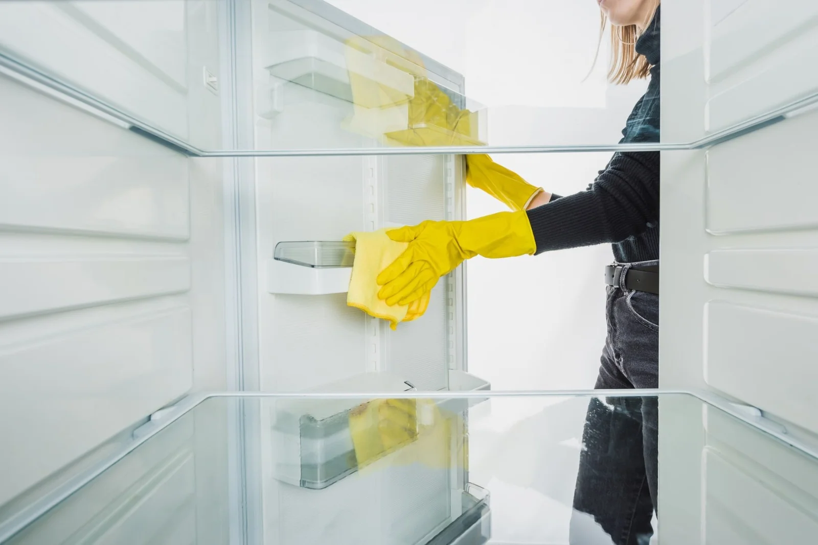 Reinigung einer Glasfläche mit Sorgfalt und professionellen Arbeitsmitteln
